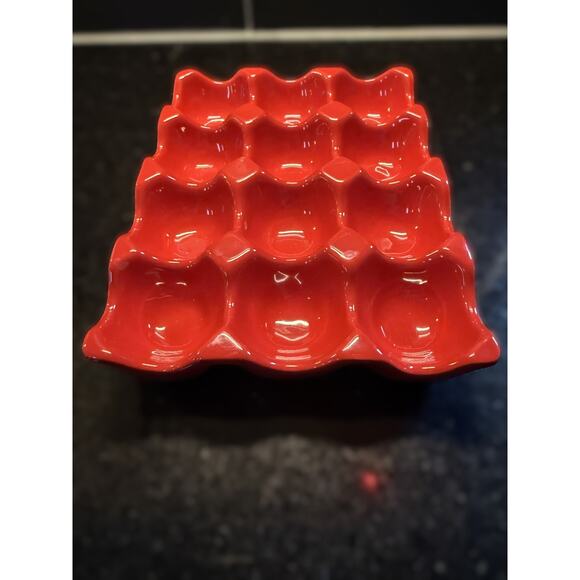Red Stoneware Egg Tray Holder Dozen Organizer Storage Great Condition Vibrant - Picture 2 of 6